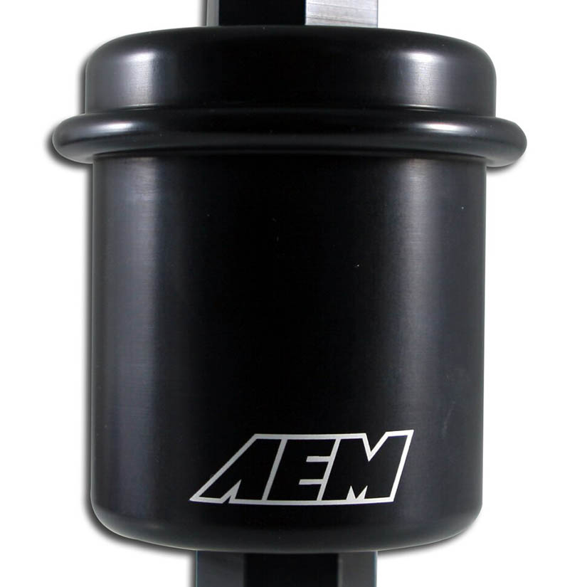 AEM High Volume Fuel Filter Black Honda Inlet 14mm x 1.5 Outlet 12mm x 1.25